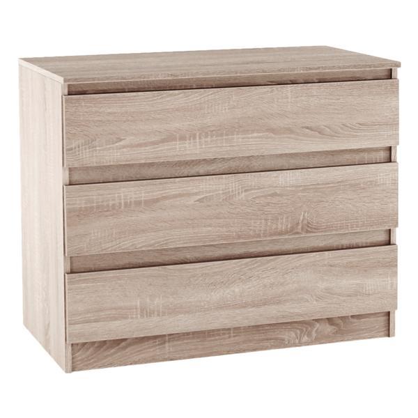 Comoda, cu 3 sertare din mdf maro stejar sonoma, hany, 90x49x73 cm