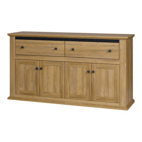 Comoda, 4 usi, 2 sertare, mdf stejar, grandleon, 160x45x87 cm