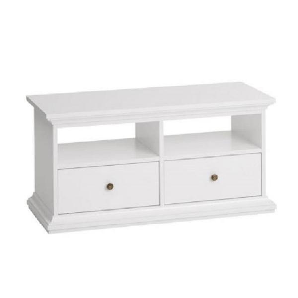 Comoda tv, 2 sertare, din pal si mdf lacuit alb, paris, 103x42x51 cm