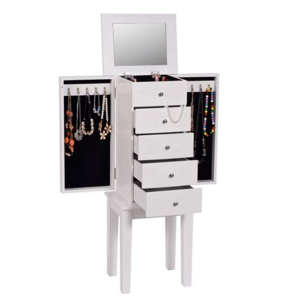 Comoda, spatiu depozitare bijuterii cu oglinda mdf alb, dinis, 34,2x26,6x91,5 cm