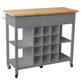 Comoda, de servire cu suport pentru sticledin lemn pin si mdf gri inchis natural, Dilia, 100x40x85 cm