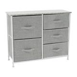 Comoda, cu 5 sertare din textil gri alb gri, Rosita, 70x30x85 cm