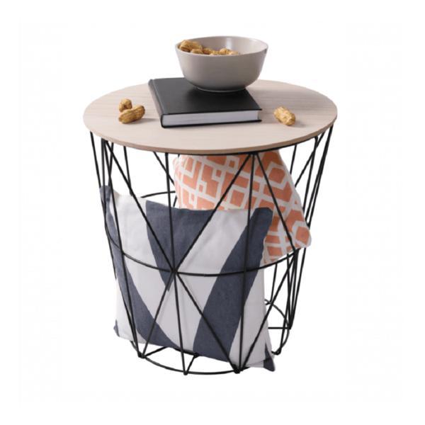 Masuta cu blat mdf natur si metal negru nancer 40x40x40 cm