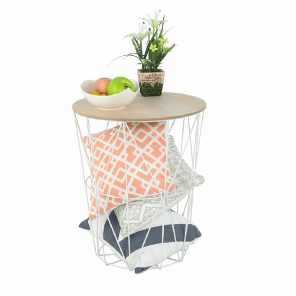 Masuta cu blat mdf natur si metal alb nancer 40x40x48 cm