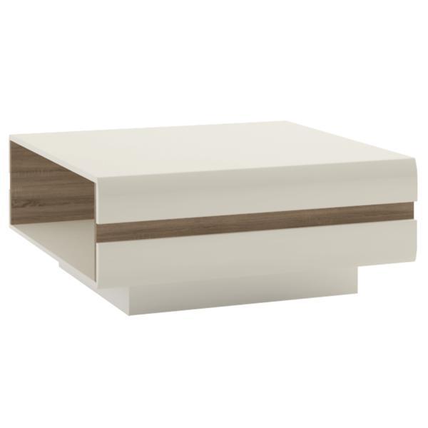 Masuta cafea din mdf alb lucios si maro stejar sonoma lynatet 90x90x39 cm