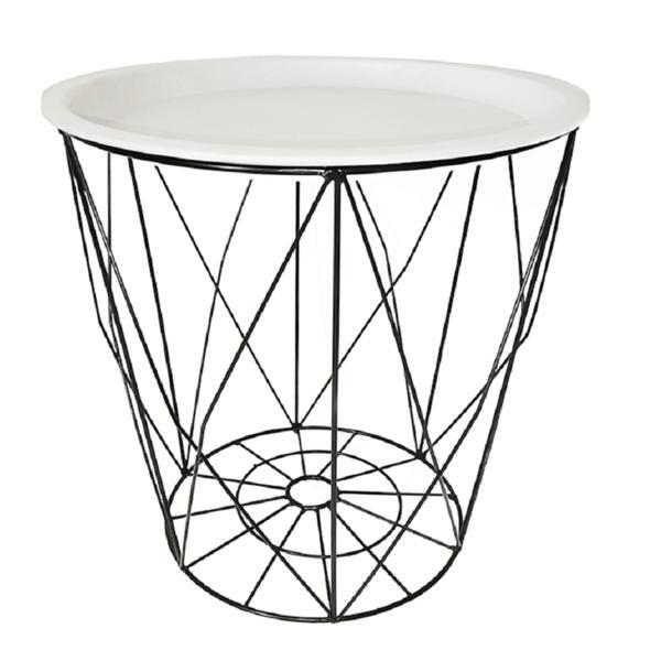 Masuta cafea cu spatiu depozitare din metal alb negru salero 35x35x37