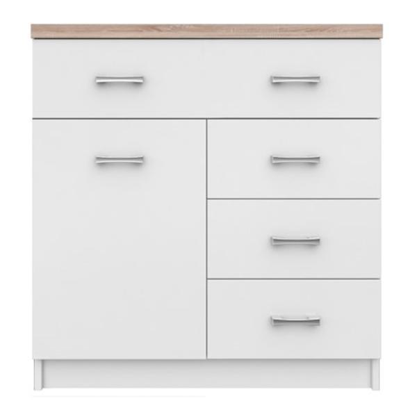 Comoda, din pal alb si maro stejar sonoma, topty, 80x33x85 cm
