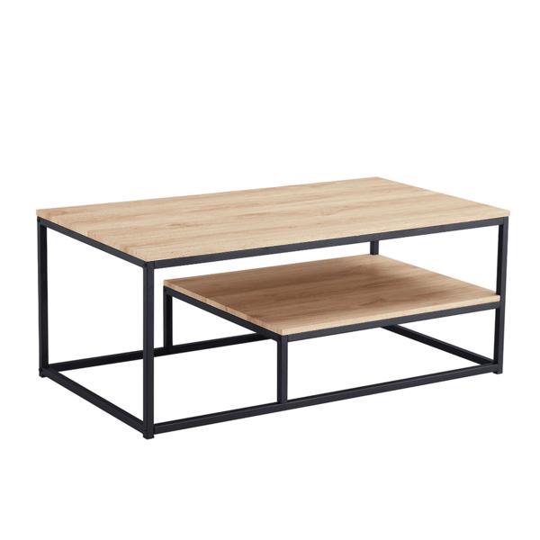 Masuta de cafea din mdf maro stejar si picioare metal negru laron 110x60x45 cm