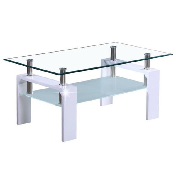 Masuta de cafea cu blat sticla si picioare mdf alb lucios libor 100x60x42 cm