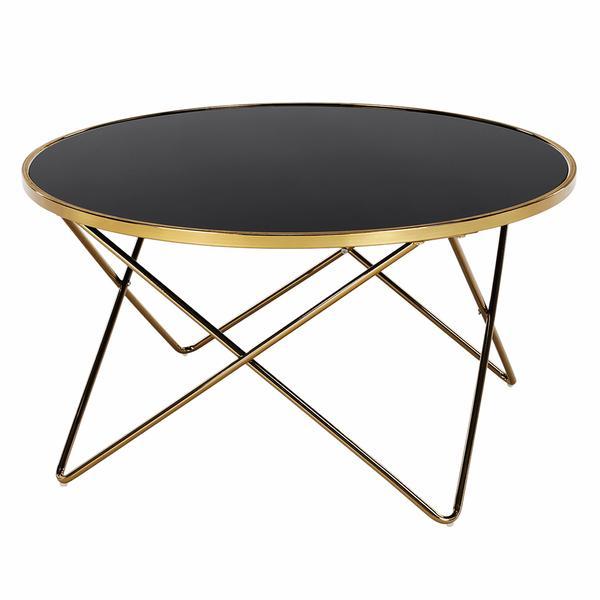 Masuta de cafea cu blat sticla neagra si picioare crom auriu rosalo 85x85x46 cm