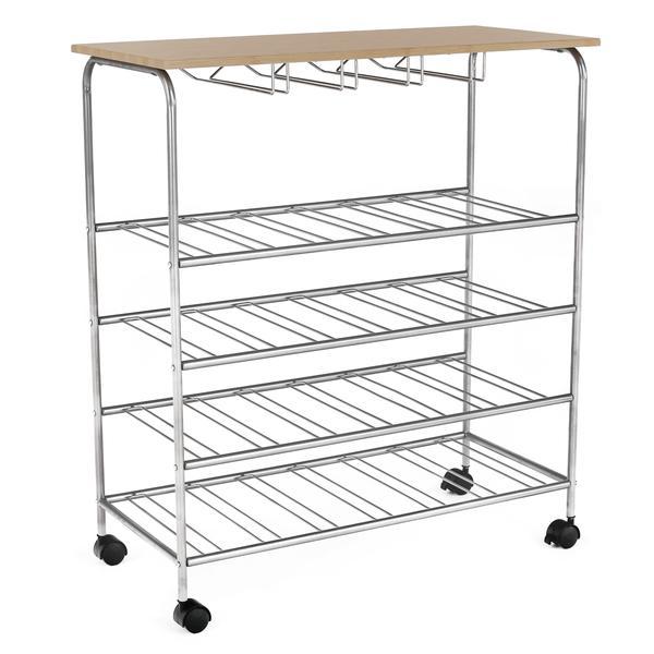Masuta servire cu suport sticle vin din mdf natur si metal argintiu groby 75x35x85 cm