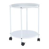Masuta portabila cu roti din mdf si metal alb DERIN 44x53 cm