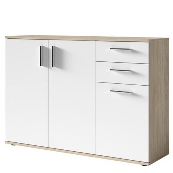 Comoda 2 usi 3 sertare mdf stejar sonoma alb metris 120x35x82 cm