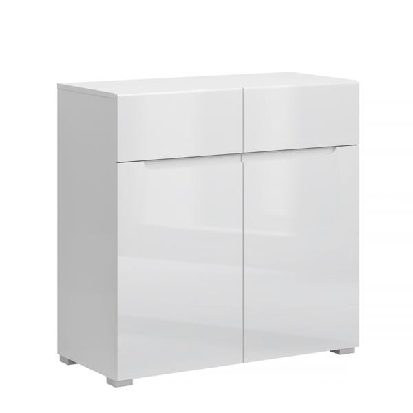 Comoda 2 usi 2 sertare mdf alb lucios jolk 90x42x89 cm