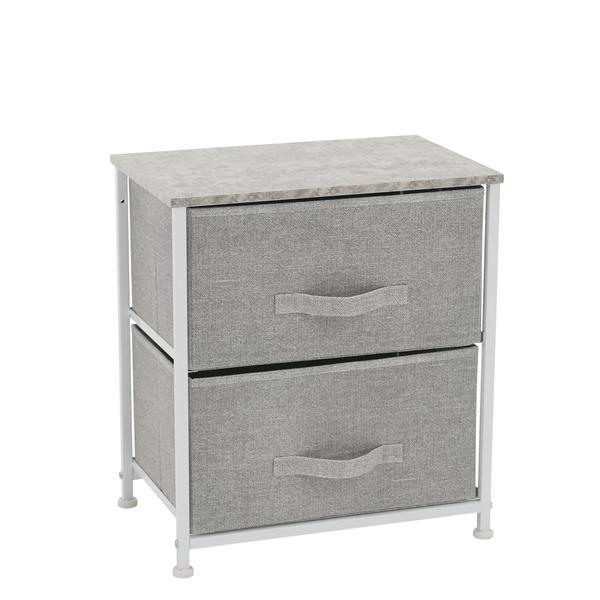 Noptiera, cu 2 sertare, din textil gri alb gri, rosita, 45x30x51 cm