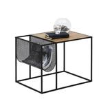 Masuta de cafea din metal negru si blat mdf stejar Flyn 55x40x45 cm