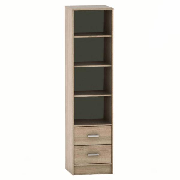 Biblioteca 4 polite si 2 sertare din mdf stejar sonoma betty 45x42x180 cm