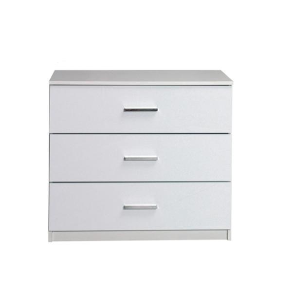 Comoda, cu 3 sertare din mdf alb lucios, asiena, 93x42x81 cm