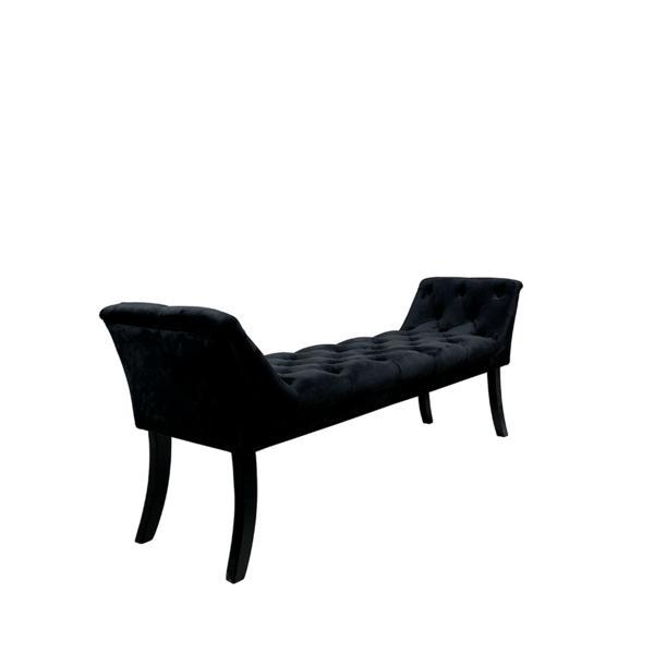 Banca cu tapiterie de catifea neagra si picioare lemn hemy 160x45x63 cm