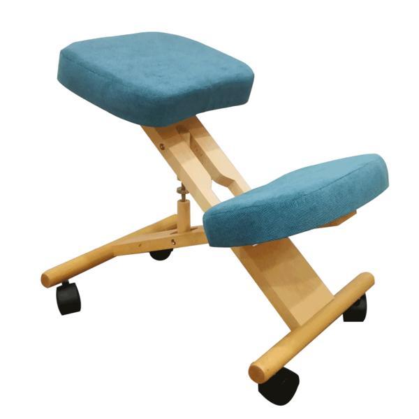 Scaun birou, ergonomic, tapiterie albastru, picioare fag, flonet, 46x65x52-72 cm