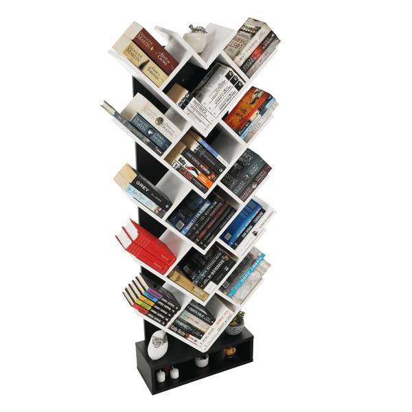 Biblioteca din pal alb negru vevey 59x22x150 cm