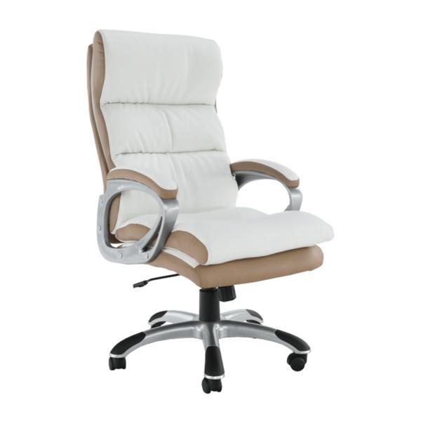 Scaun de birou, tapiterie piele ecologica alba maro, kolo, 66x77x120 cm