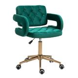 Scaun de birou, tapiterie catifea verde, picior auriu, Nelia, 56x53x81-97 cm