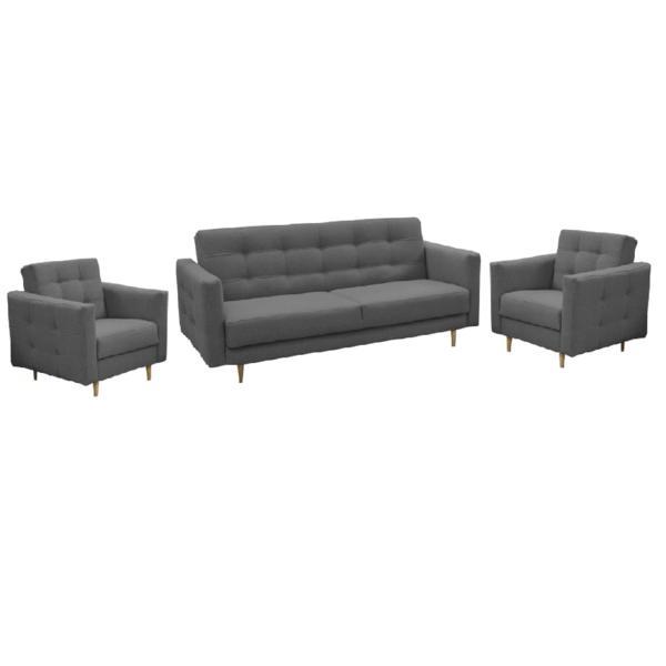 Canapea tapitata 3+1+1 material textil gri amedia 210x94x92 cm