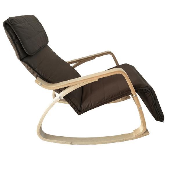 Fotoliu balansoar picioare lemn mesteacan tapiterie textil maro sivert 67x127x90 cm