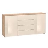 Comoda 2 usi 4 sertare mdf stejar sonoma crem lucios 165x40x80 cm