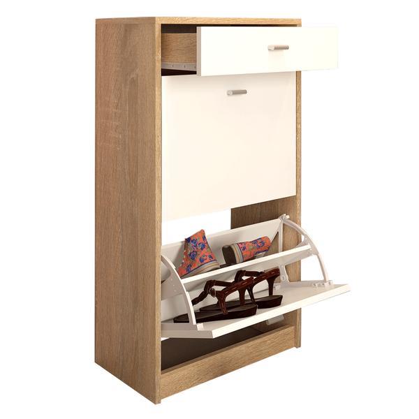 Pantofar 2 compartimente cu sertar alb stejar sonoma vivat 50x28x92 cm
