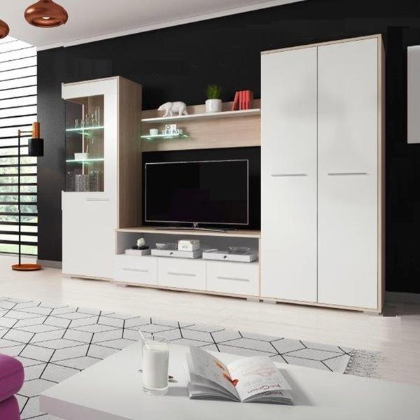 Set mobilier living mdf stejar sonoma alb fredo 275x56x190 cm