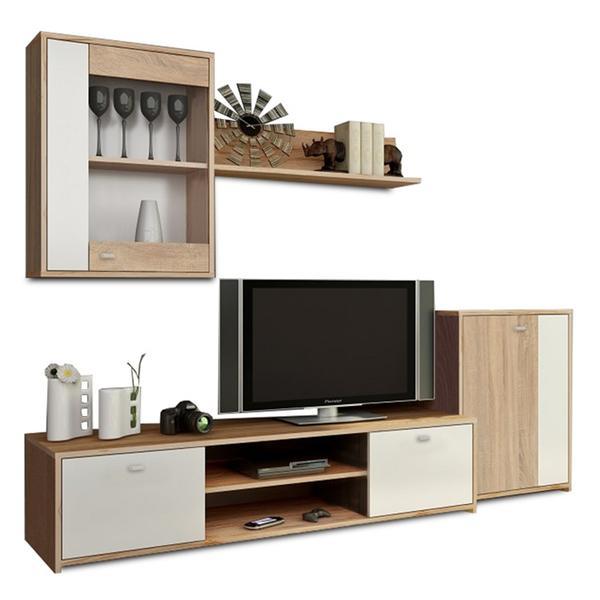 Set mobilier living pal stejar sonoma alb genta 210x42x180 cm