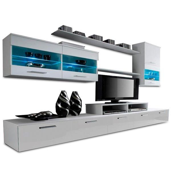 Set mobilier living pal alb lucios leo 250x42x180 cm