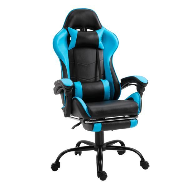 Scaun gaming, cu suport pentru picioare negru albastru, tarun, 64x131x81 cm