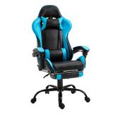 Scaun gaming, cu suport pentru picioare negru albastru, Tarun, 64x131x81 cm