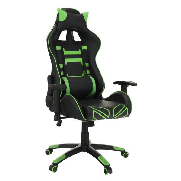 Scaun gaming tapiterie piele ecologica neagra verde, bilgi, 62x78x120-130 cm