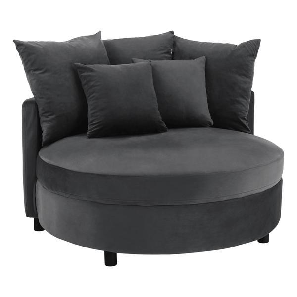 Fotoliu rotund tapiterie de catifea gri saloto 115x115x58 cm