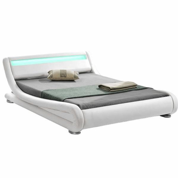 Pat iluminare led piele ecologica alba filida 180x200 cm