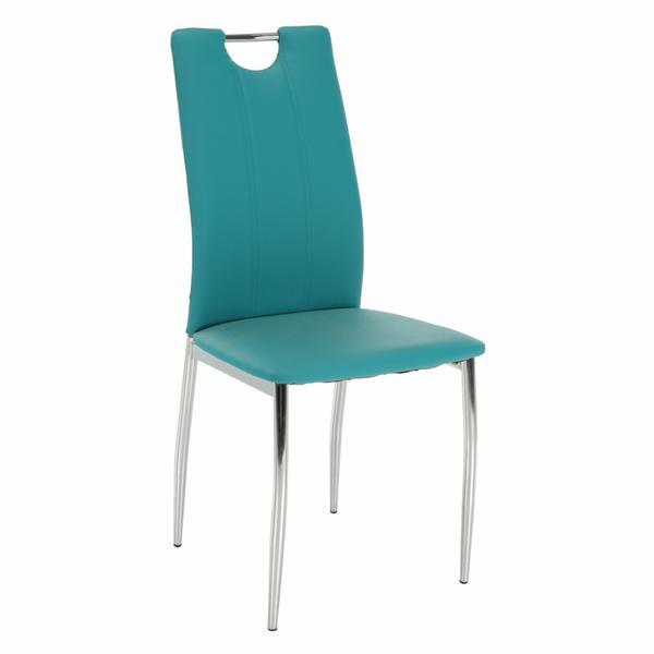 Scaun tapiterie piele ecologica albastra picioare crom olivia