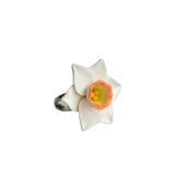 Inel narcisa, Miorlauu, reglabil, alb, fimo, floare