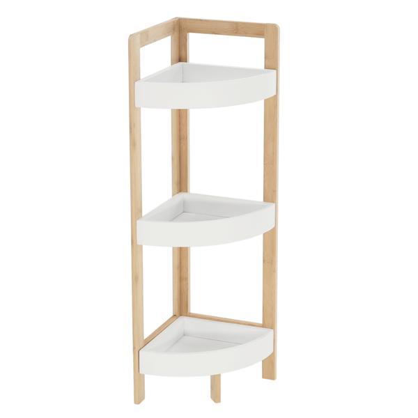 Raft de colt 3 polite mdf alb si bambus natur FONG 23x23x77 cm