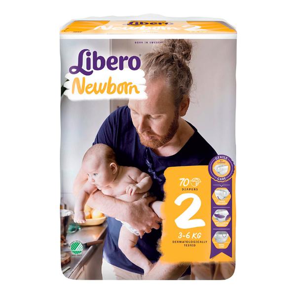 Scutece pentru Nou Nascuti - Libero Newborn, marime 2 (3-6 kg), 70 buc