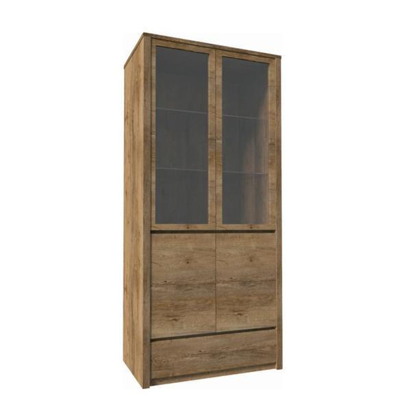 Vitrina sticla stejar lefkas inchis montana 110x173x43 cm