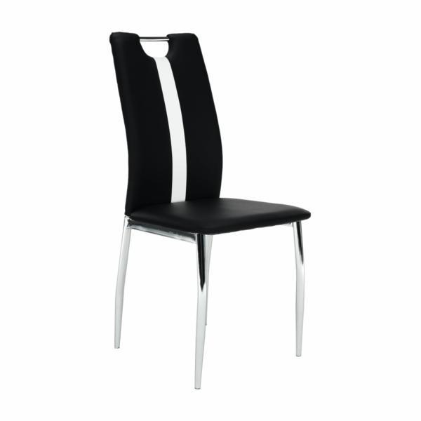 Scaun tapiterie piele ecologica neagra alba picioare crom signa
