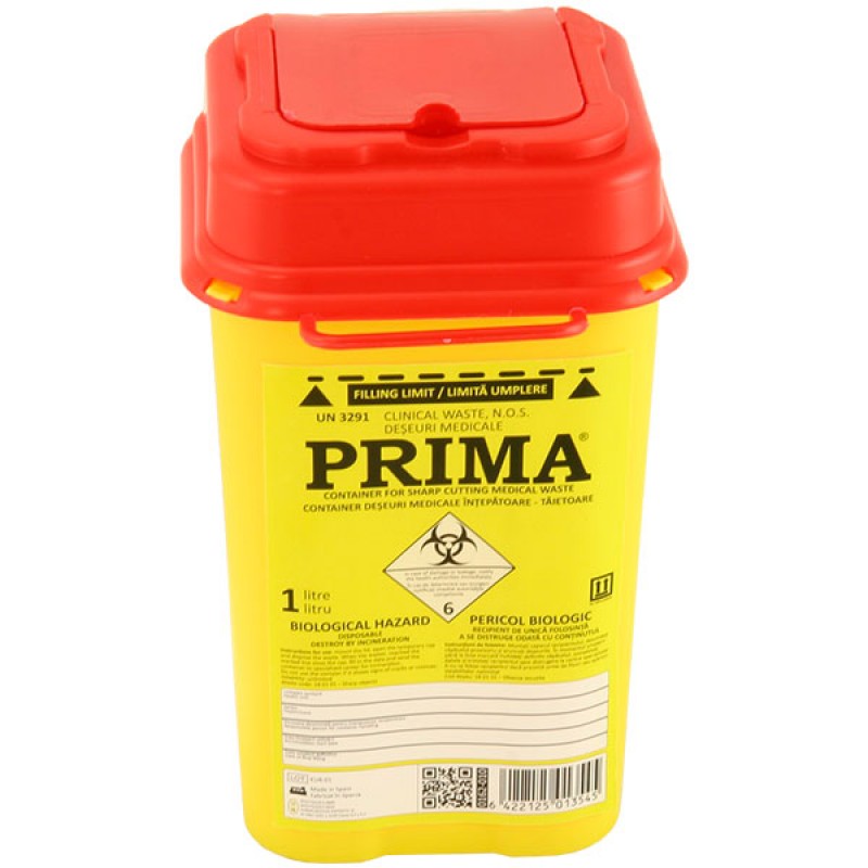 Recipient Plastic Deseuri Intepatoare - Prima ADR Plastic Container for Sharp Stinging Waste 1 litru