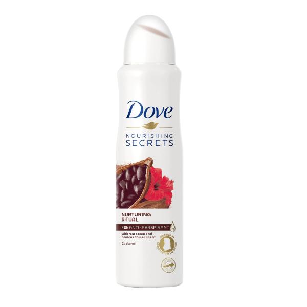 Deodorant Spray Antiperspirant Cacao si Floare de Hibiscus – Dove Nourishing Secrets Nurturing Ritual Raw Cacao & Hibiscus Flower Scent, 150 ml Dove Deodorante femei