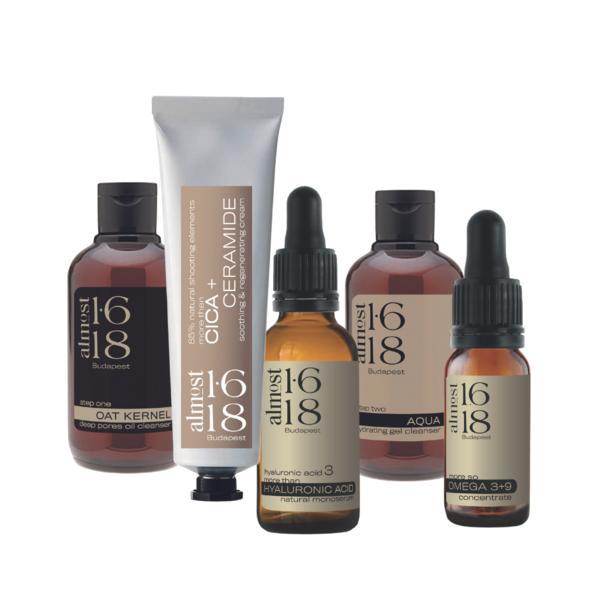 Set cadou cosmetice naturale almost1.618, apa micelara 100ml+cleanser hidratant 100ml+ser acid hialuronic 30ml+crema 30ml+ulei facial 10ml