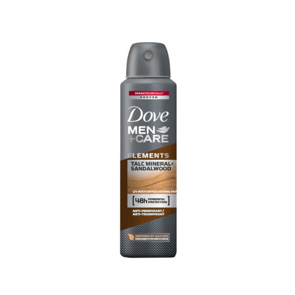 Deodorant Spray Antiperspirant cu Talc Mineral si Lemn de Santal pentru Barbati – Dove Men+Care Elements Talc Mineral+Sandalwood, 150 ml 150 imagine 2022