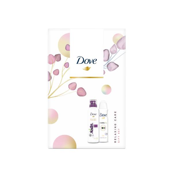 Set Cadou Spuma de Dus si Deodorant Antiperspirant Spray - Dove Relaxing Care Gift Set Shower Mousse with Acai Oil 200ml + Antiperspirant Invisible Dry 150ml